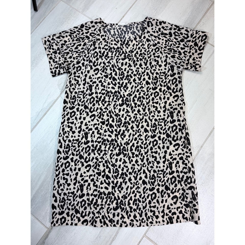Bohme Leopard Print Short Sleeve Shift Dress Tan Black RD2497-6 Womens Medium